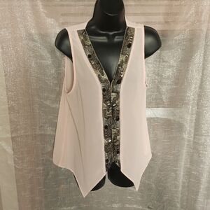 Loveposh Embellished Top, Peach sheer, flowy, L, beaded